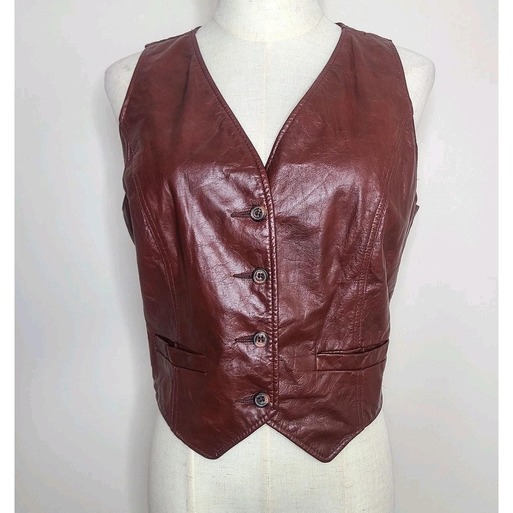 Vintage Women's Brown Leather Western‎ Hippie Boho Vest